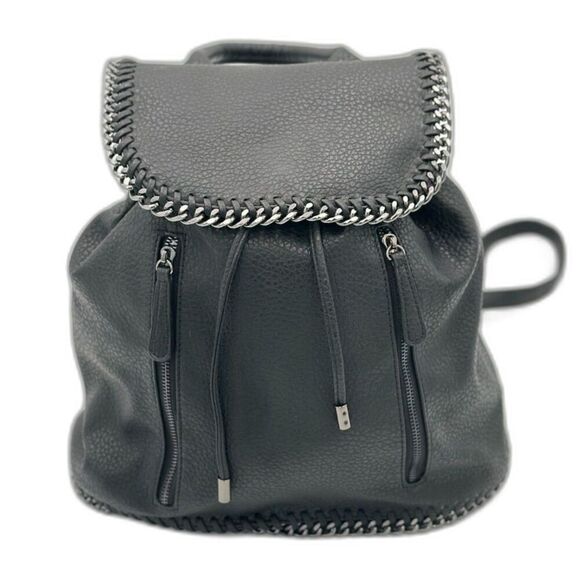 Expressions NYC Black Vegan Leather Backpack w/ Gunmetal Chain Detail NWOT - Picture 1 of 12
